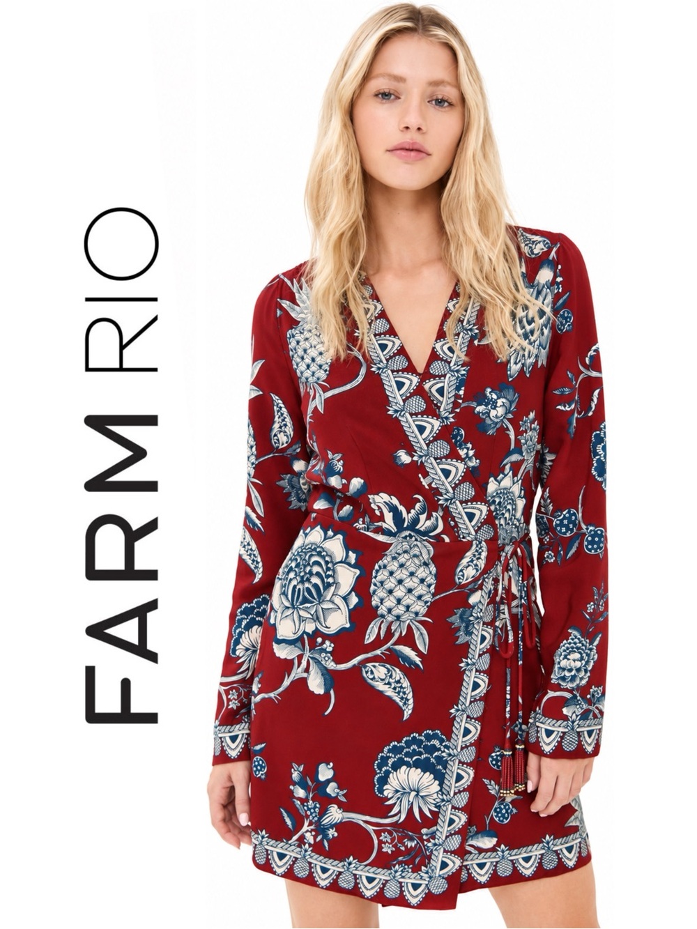 FARM Rio Red Tropical Landing Wrap Mini Dress
